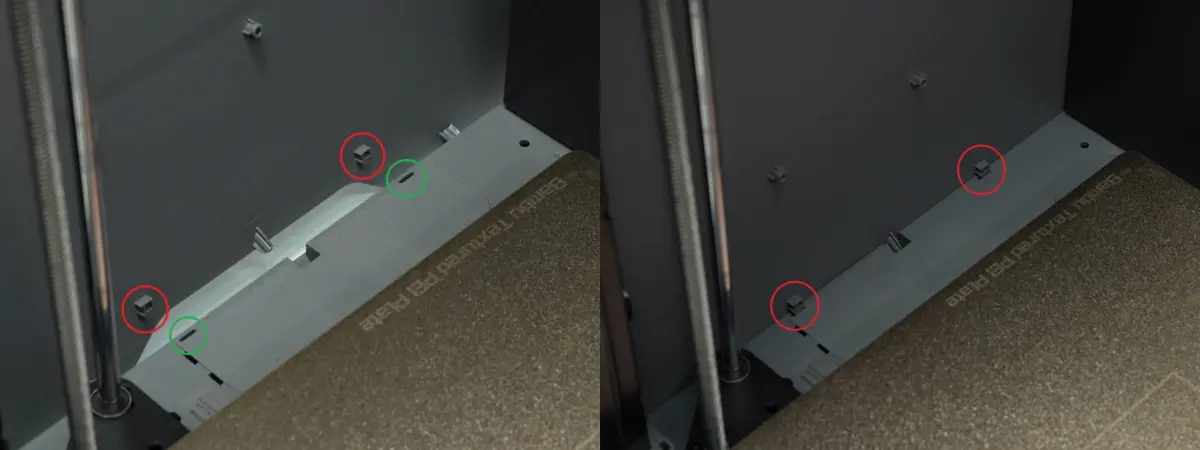 Det venstre sidepanel justeres til sporene på printerrammen