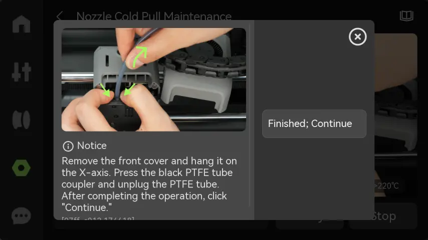 Fjernelse af PTFE-rør fra P2S under cold pull