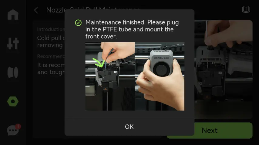 Kontrol af filamentende efter vellykket cold pull på P2S