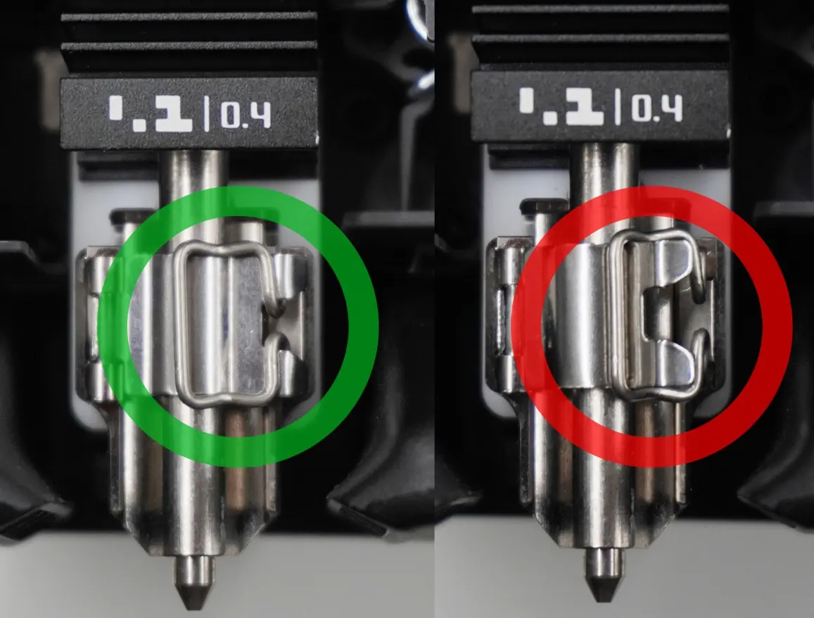Kontrol af korrekt installation af dysespidsen i toolhead
