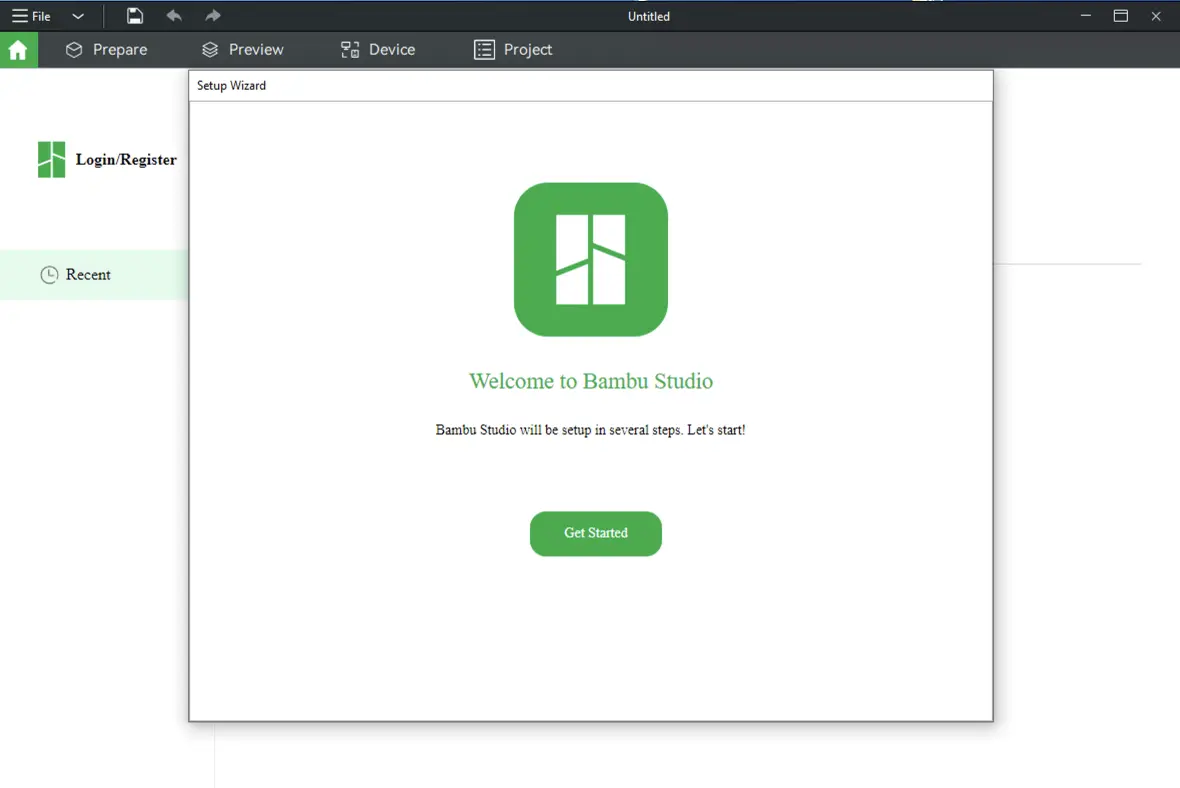 Bambu Studio opsætningsguide - startskærm