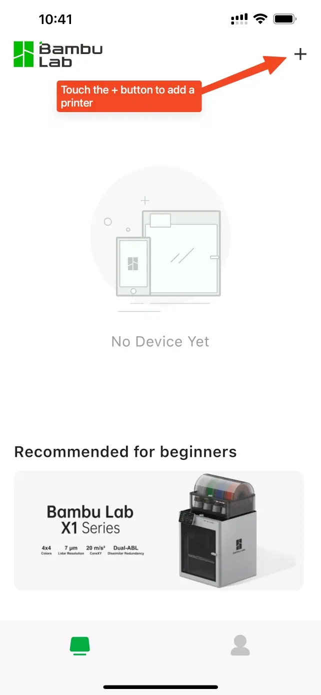 Bambu Handy app - startside efter login