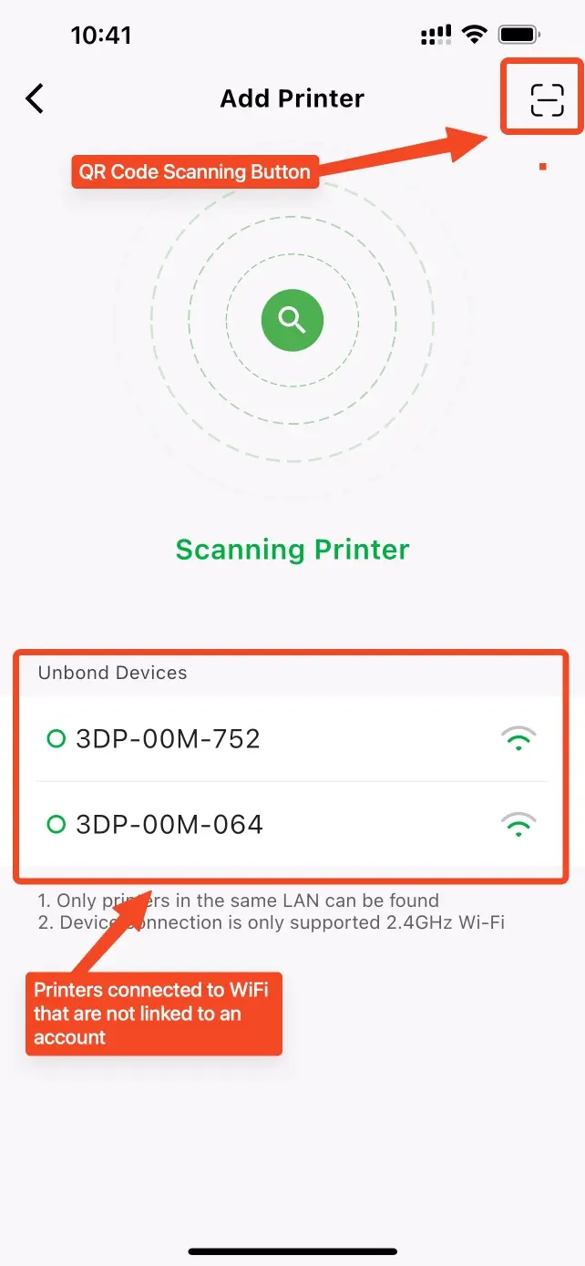 Bambu Handy app - tilføj printer og scan QR-kode