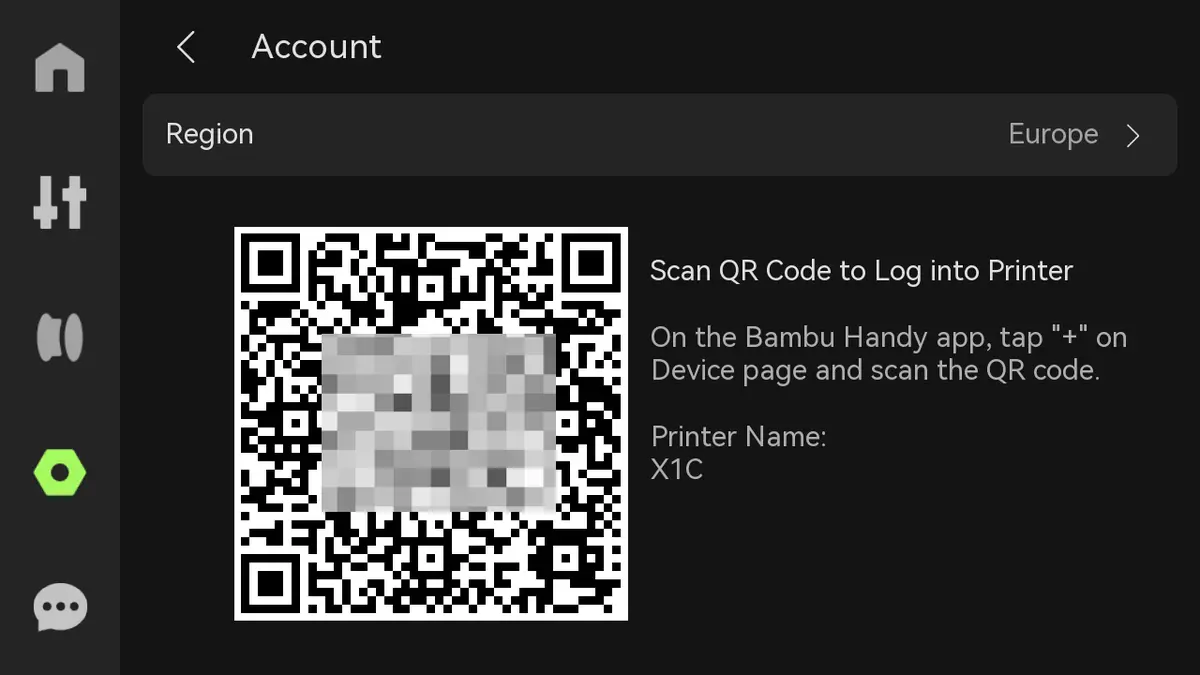 Bambu Handy-appen på telefon der scanner QR-koden på printeren