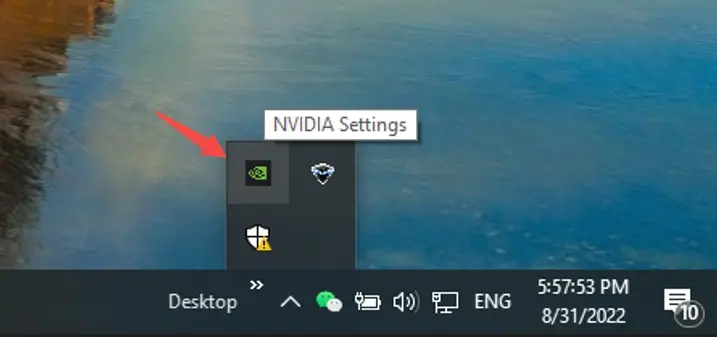 Åbn Nvidia-indstillinger fra proceslinjen