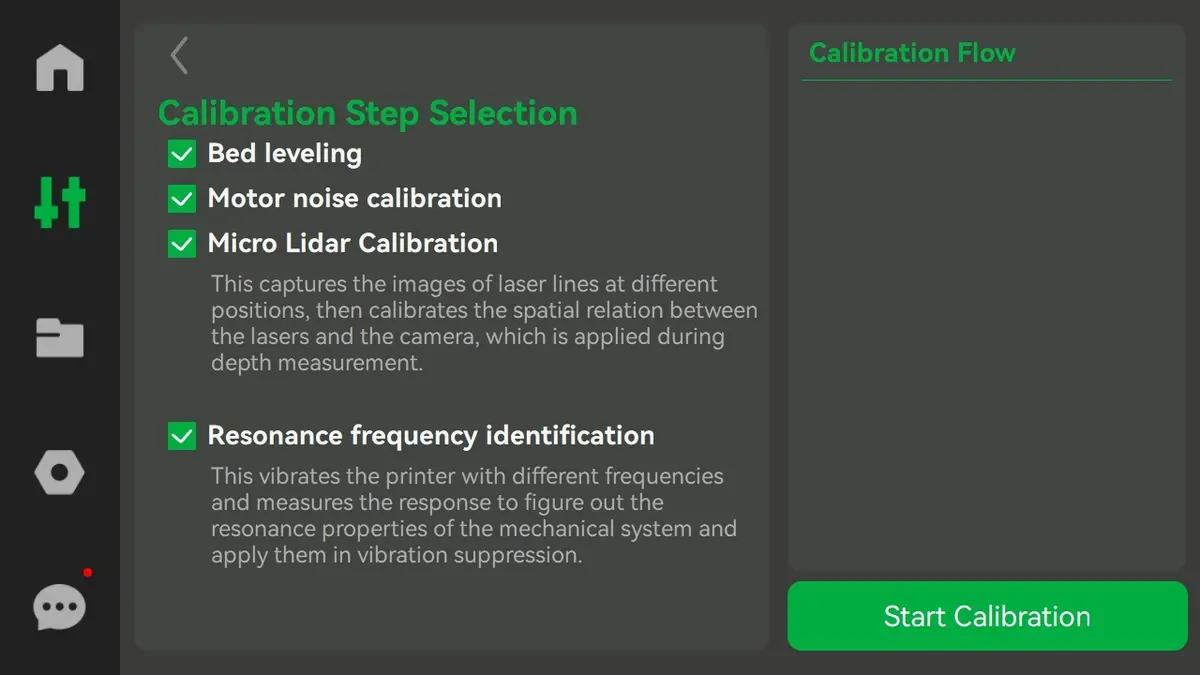 X1-skærm med Controls - Utilities - Calibrate menu