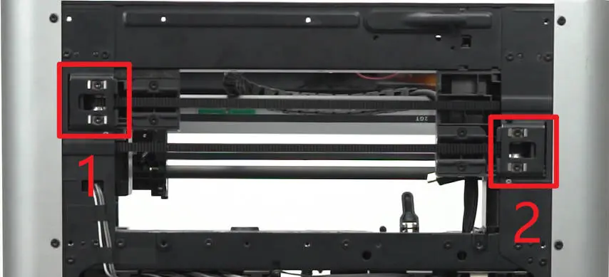 Placering af de to XY-spændertromler i X1-seriens printer