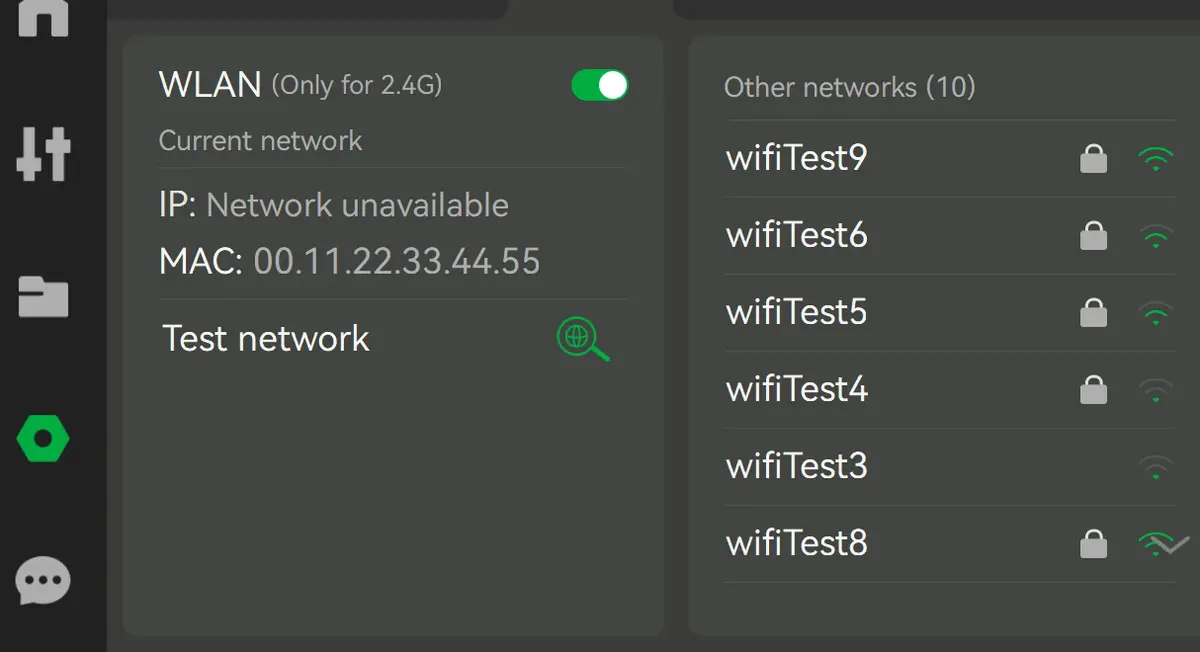 Liste over tilgængelige Wi-Fi-netværk vist på printer-skærmen