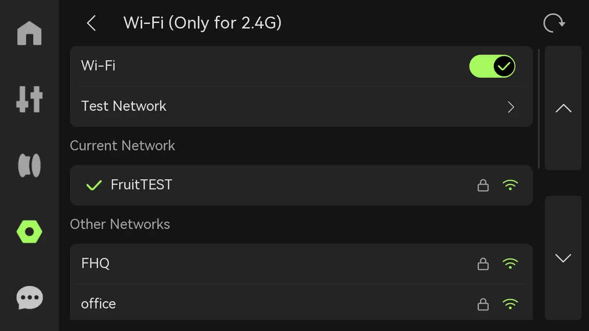 Wi-Fi-netværksindstillinger på X1-skærmen med oversigt over tilgængelige netværk