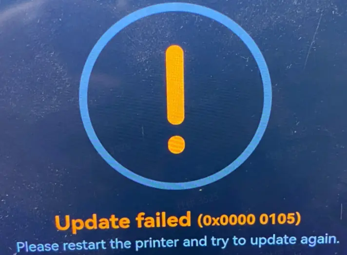 Eksempel på mislykket firmware-opdatering - skærmbillede 2