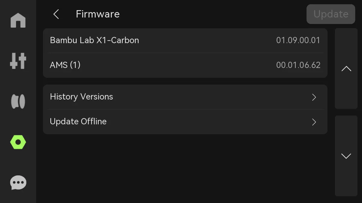 Opdateringsknap til nyeste firmware i X1C-firmwarevinduet