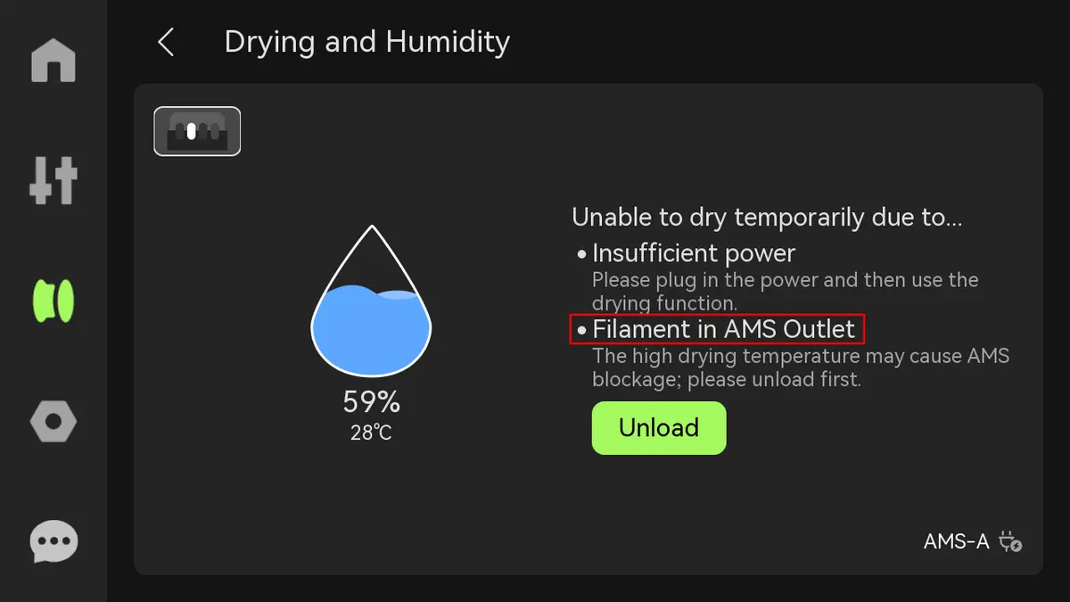 Valg af filamentslot med indladet filament til afladning