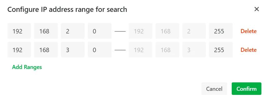 Angiv IP-interval for aktiv søgning