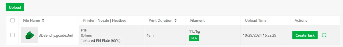 Upload gcode.3mf-fil til Farm Manager
