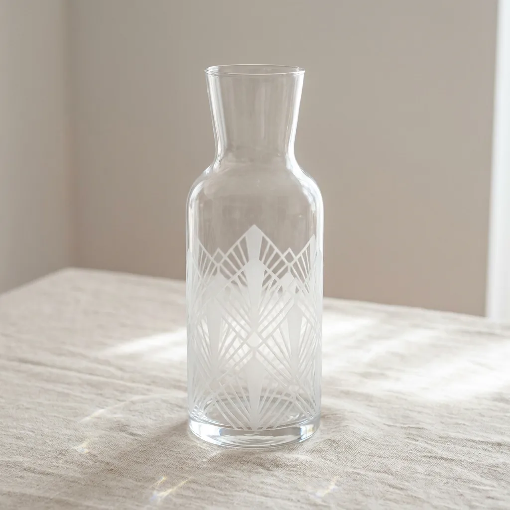 Glaskaraffel med matteret geometrisk gravering