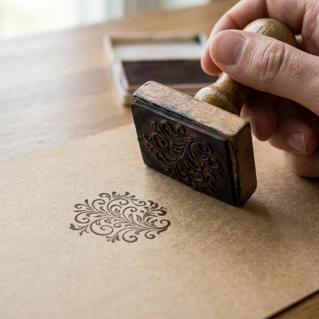 Graveret gummistempel der trykker motiv