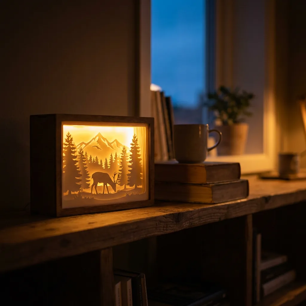 Papercut lyskasse med skovmotiv