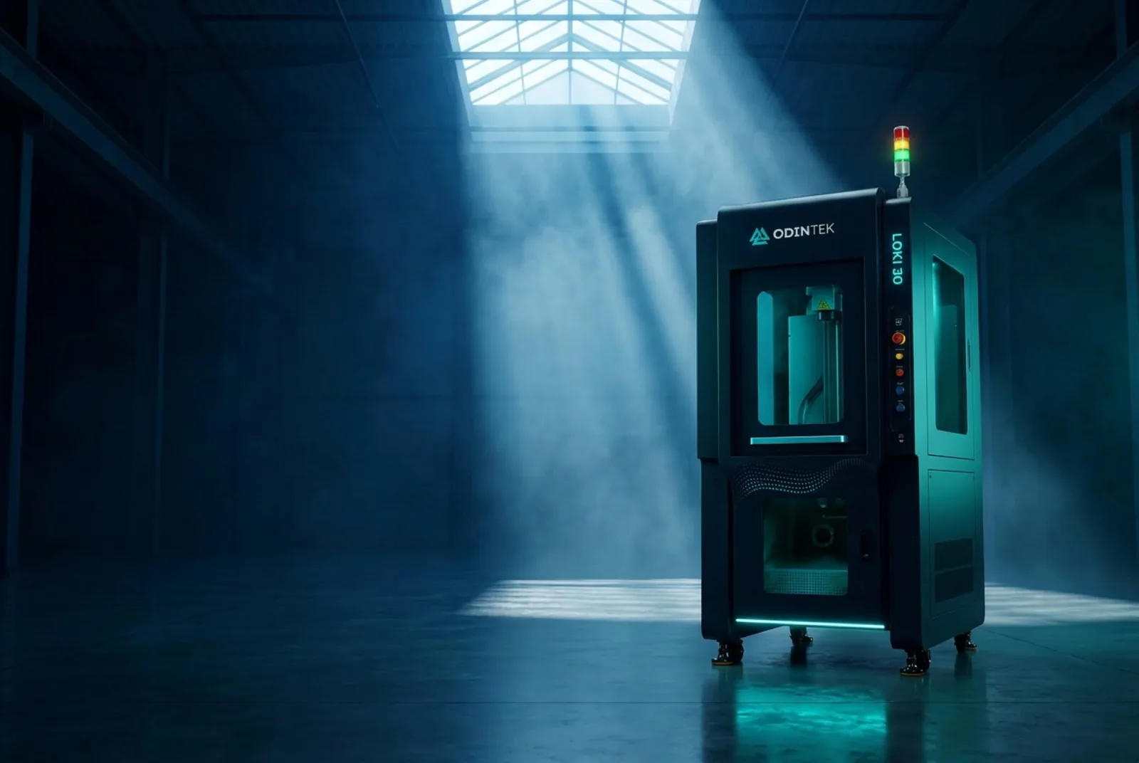 ODINTEK LOKI 30 galvo fiber laser i mørk industrihal