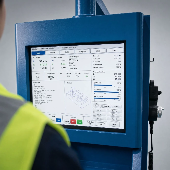 Operatør følger live programstatus på FREYA 250 HMI-touchskærm