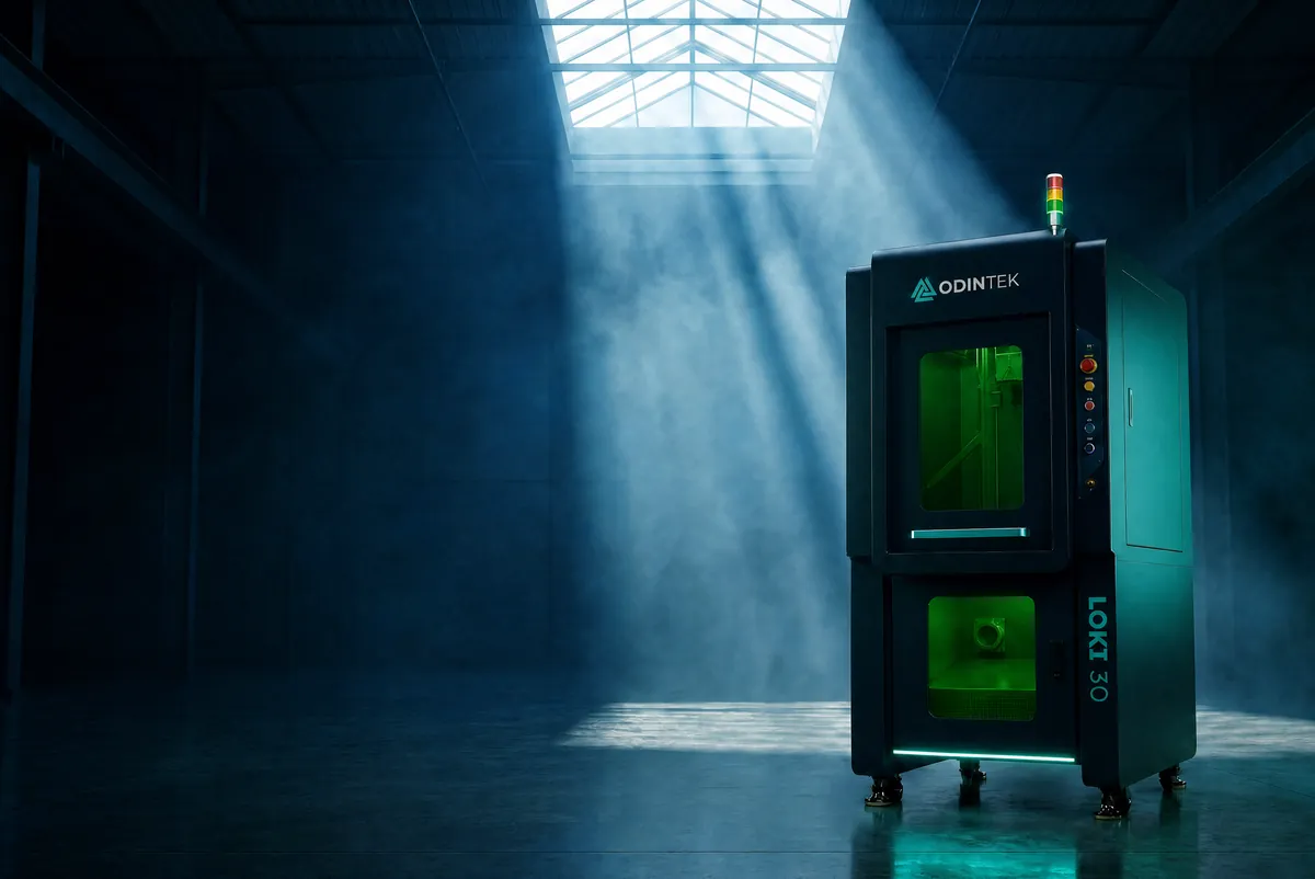 ODINTEK LOKI 30 galvo fiber laser i mørk industrihal