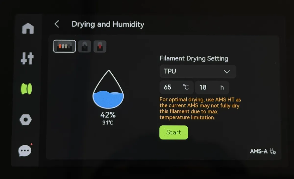 Tørring af fugtigt filament i AMS 2 Pro