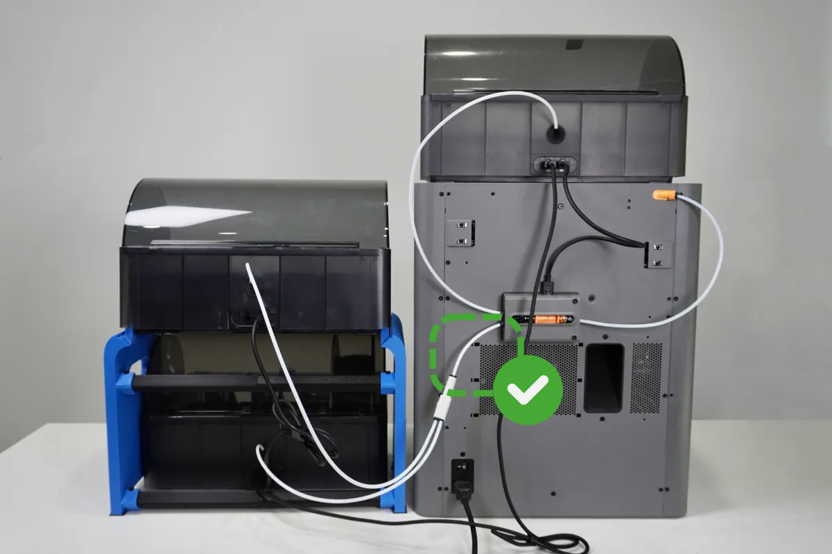 Korrekt: kort slange mellem adapter og buffer (P2S)