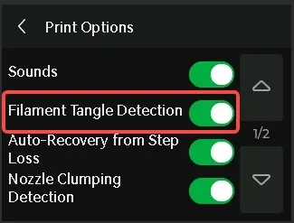 Print Options med registrering af sammenfiltring slået til