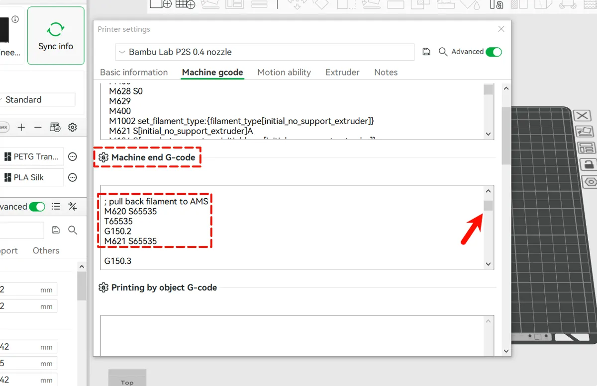 P2S Machine end G-code, del 2