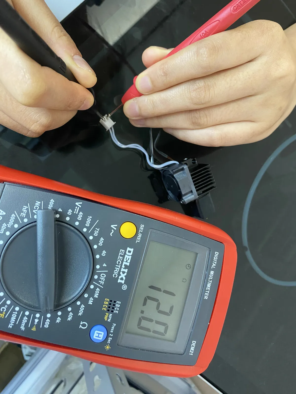 Måling af hotend-modstand med multimeter på X1