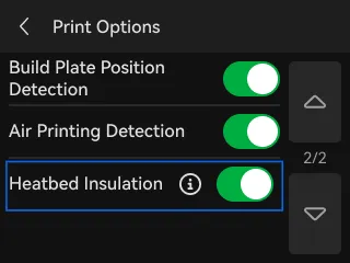 Indstillingen Heatbed Insulation i printindstillingerne