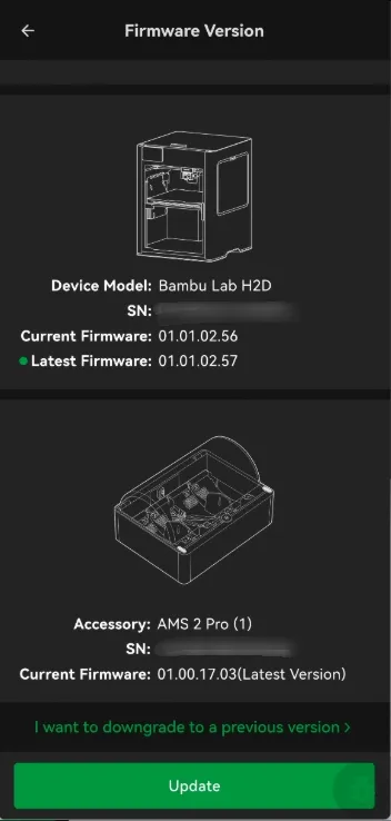 Firmwareopdatering i Bambu Handy