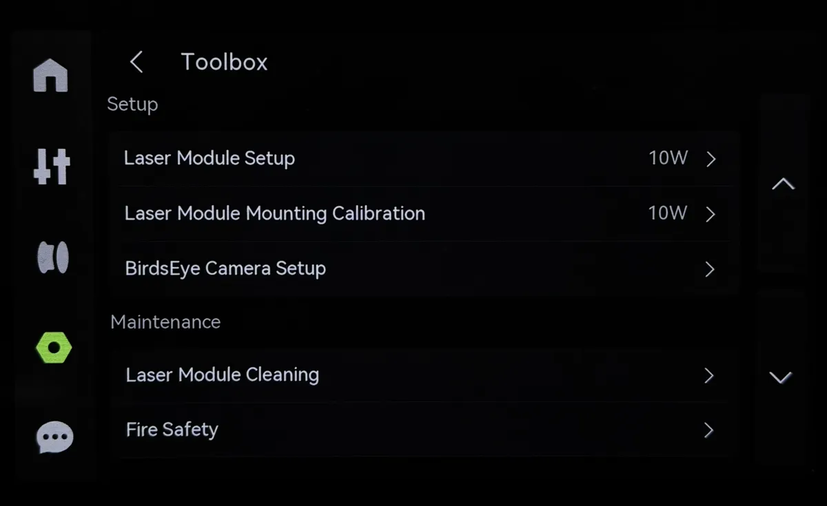 Toolbox-siden med opsætning af BirdsEye-kamera
