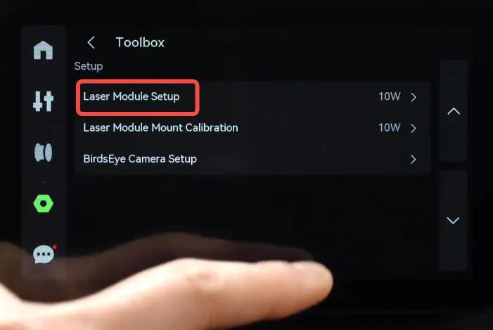 Opsætning af lasermodul i Toolbox-menuen