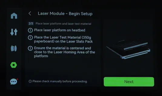 Placering af laserpude og lasertestmateriale