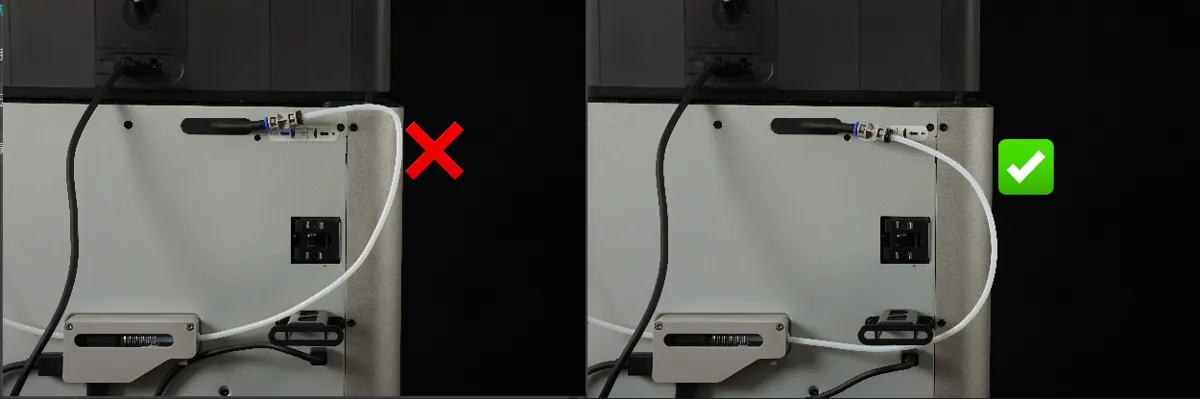 Kontrol af bøjning på PTFE-slangen mellem AMS og printer