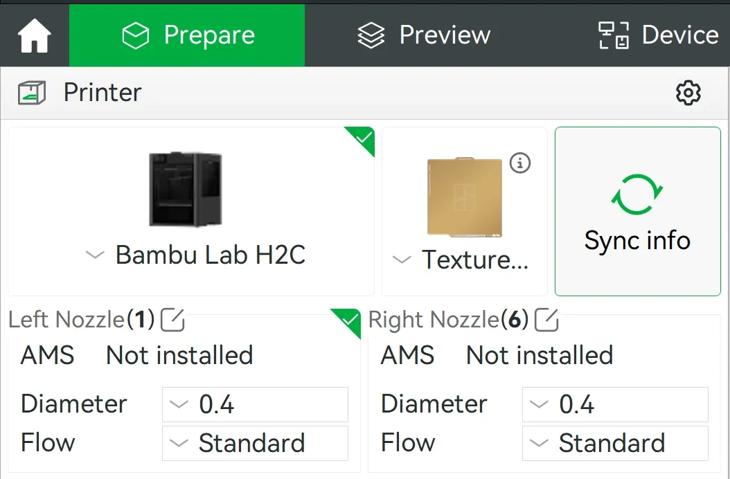 Konfiguration af materiale-hotend-tilknytning i softwaren