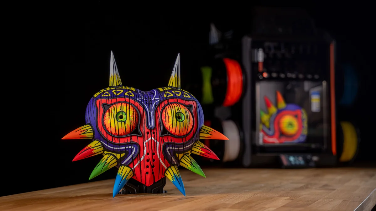 Flerfarvet maske printet på Prusa CORE One L+ INDX