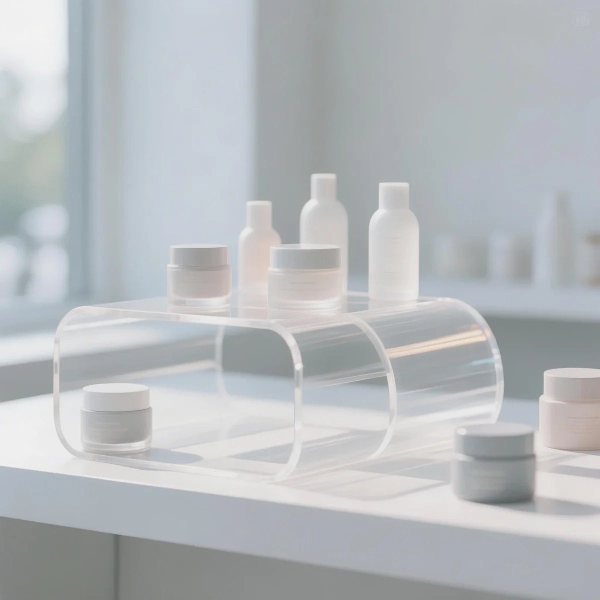 Display-riser i akryl med kosmetik