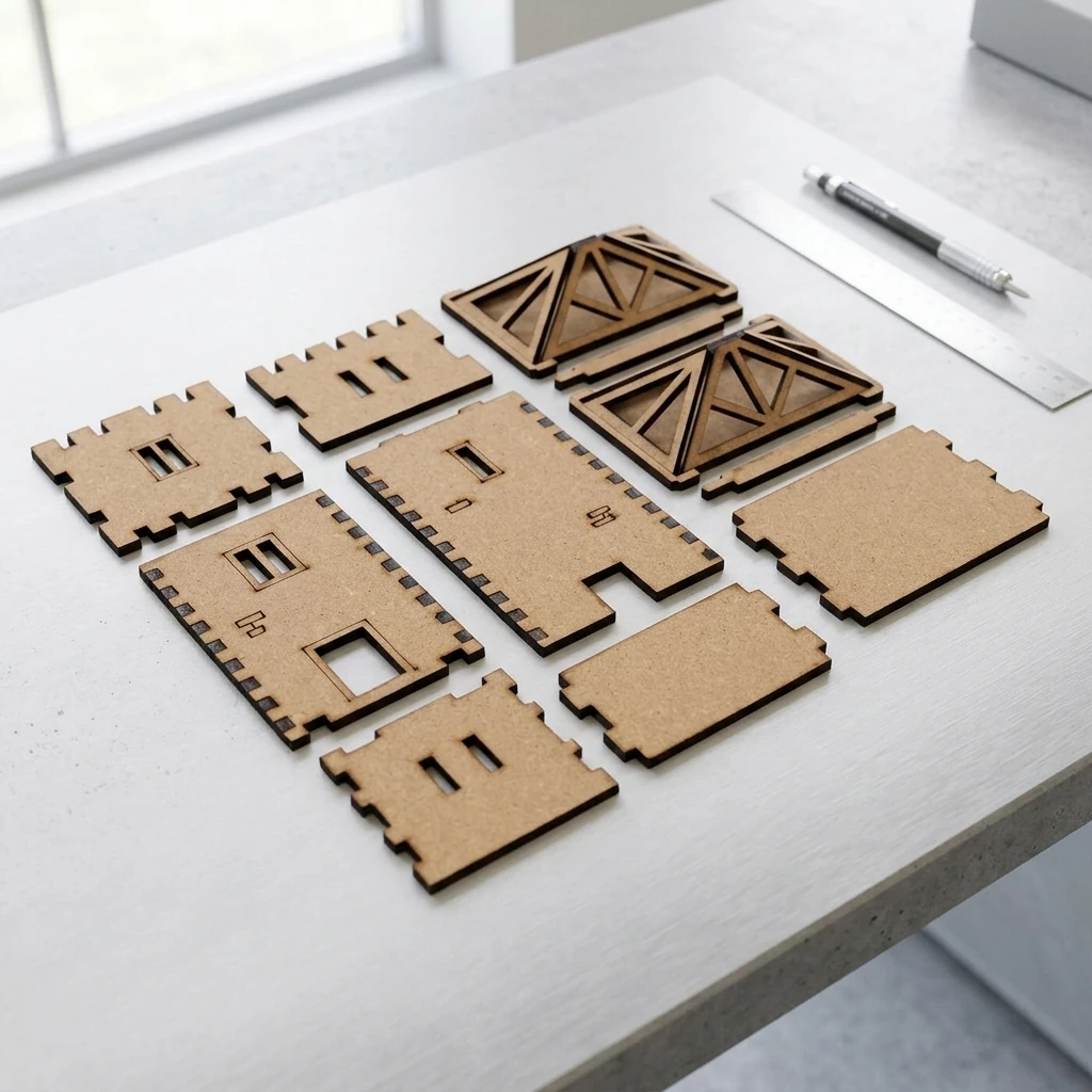 Laserskårne modeldele i MDF 6 mm