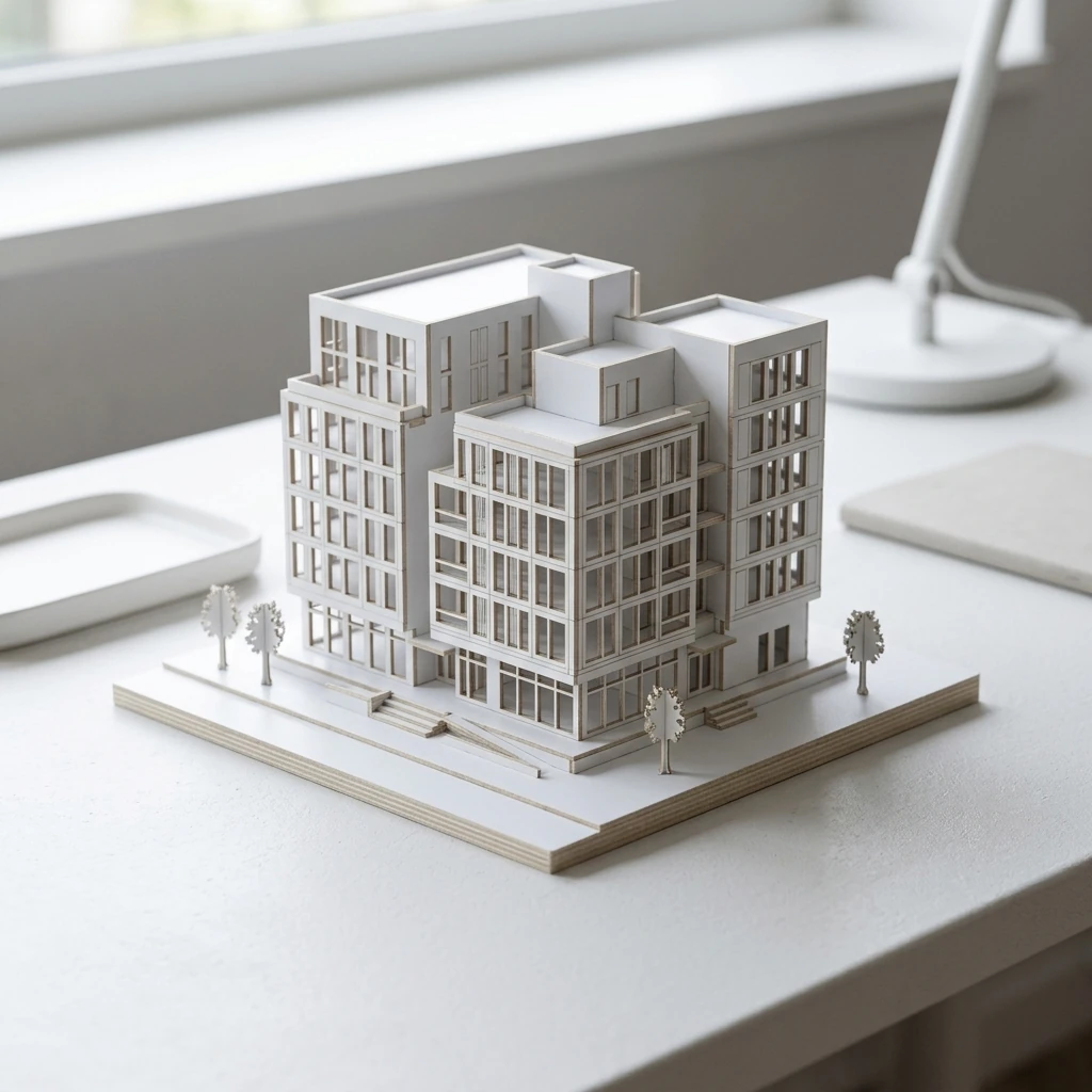 Arkitekturmodel i hvidt Katz Display Board